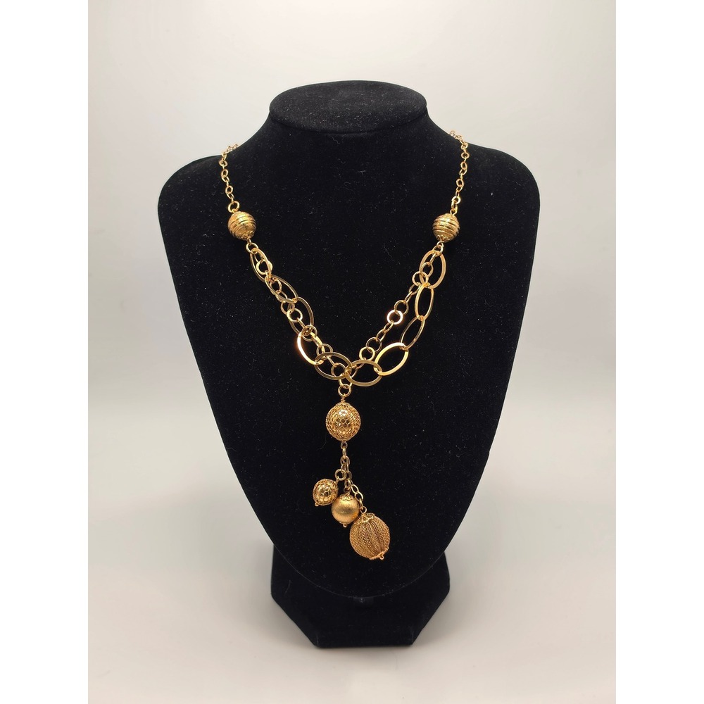 Romanza Italy Gold Tone Multi Strand Textured Orb Drop Statement Necklace 21in